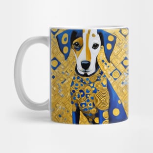 Gustav Klimt Style Dog with Blue and Gold Geometric Patterns Mug